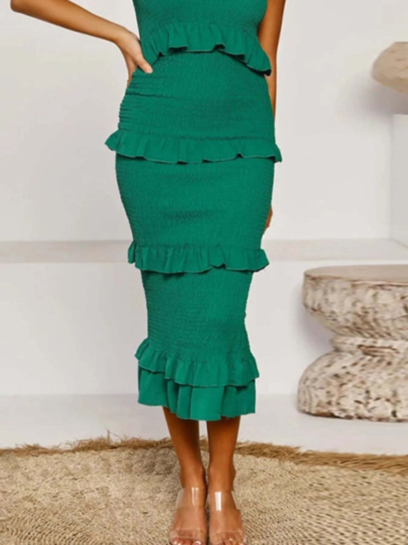 Smocked Ruffled Midi Cami Dress - adritiX