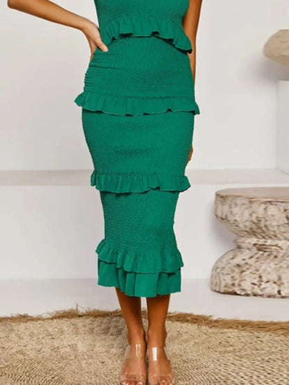 Smocked Ruffled Midi Cami Dress - adritiX