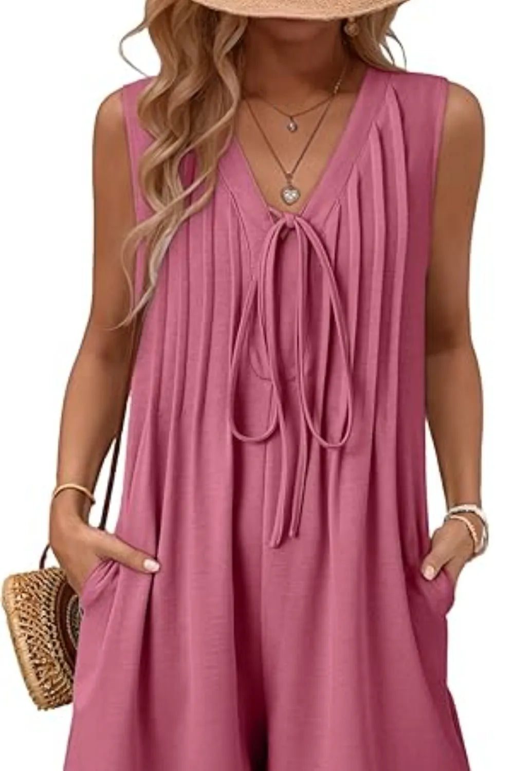 Elegant Tie Front Sleeveless Romper - adritiX