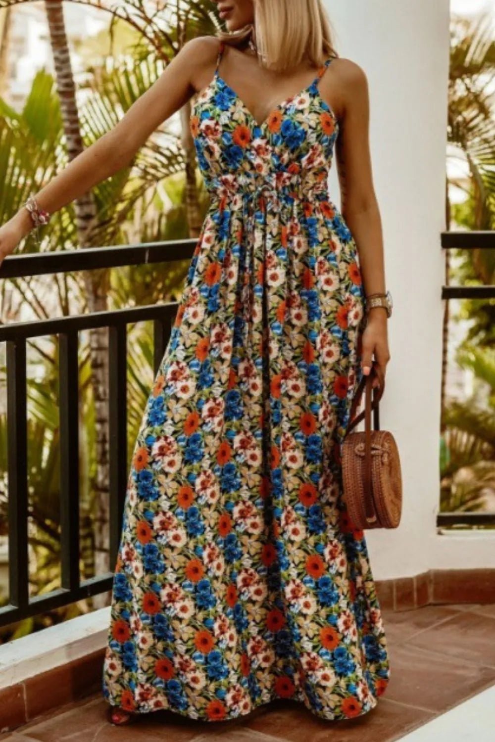 Printed Spaghetti Strap Maxi Dress - adritiX