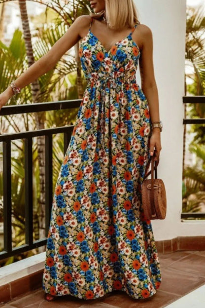 Printed Spaghetti Strap Maxi Dress - adritiX