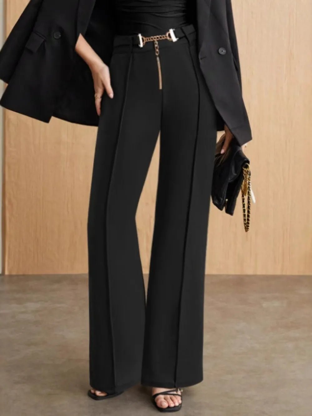 Chain Detail High Waist Pants - adritiX