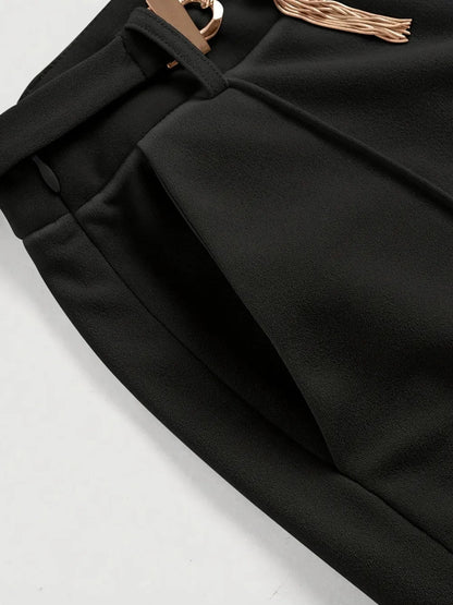 Chain Detail High Waist Pants - adritiX