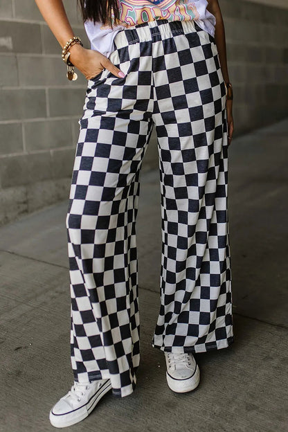 Checkered Chic Wide Leg Pants - Effortless Style for Confident Looks - adritiX
