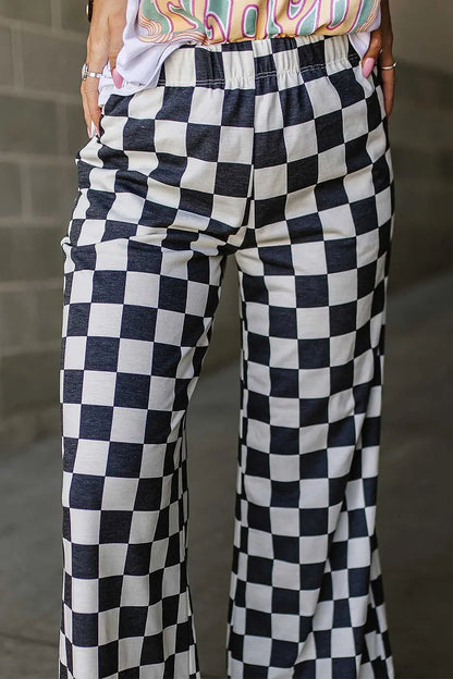 Checkered Chic Wide Leg Pants - Effortless Style for Confident Looks - adritiX