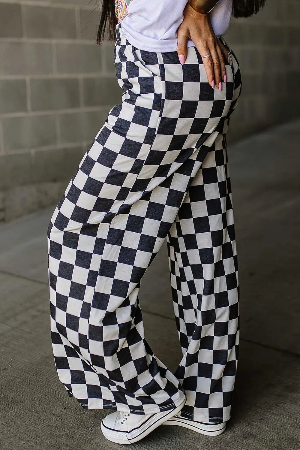 Checkered Chic Wide Leg Pants - Effortless Style for Confident Looks - adritiX