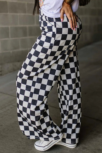 Checkered Chic Wide Leg Pants - Effortless Style for Confident Looks - adritiX