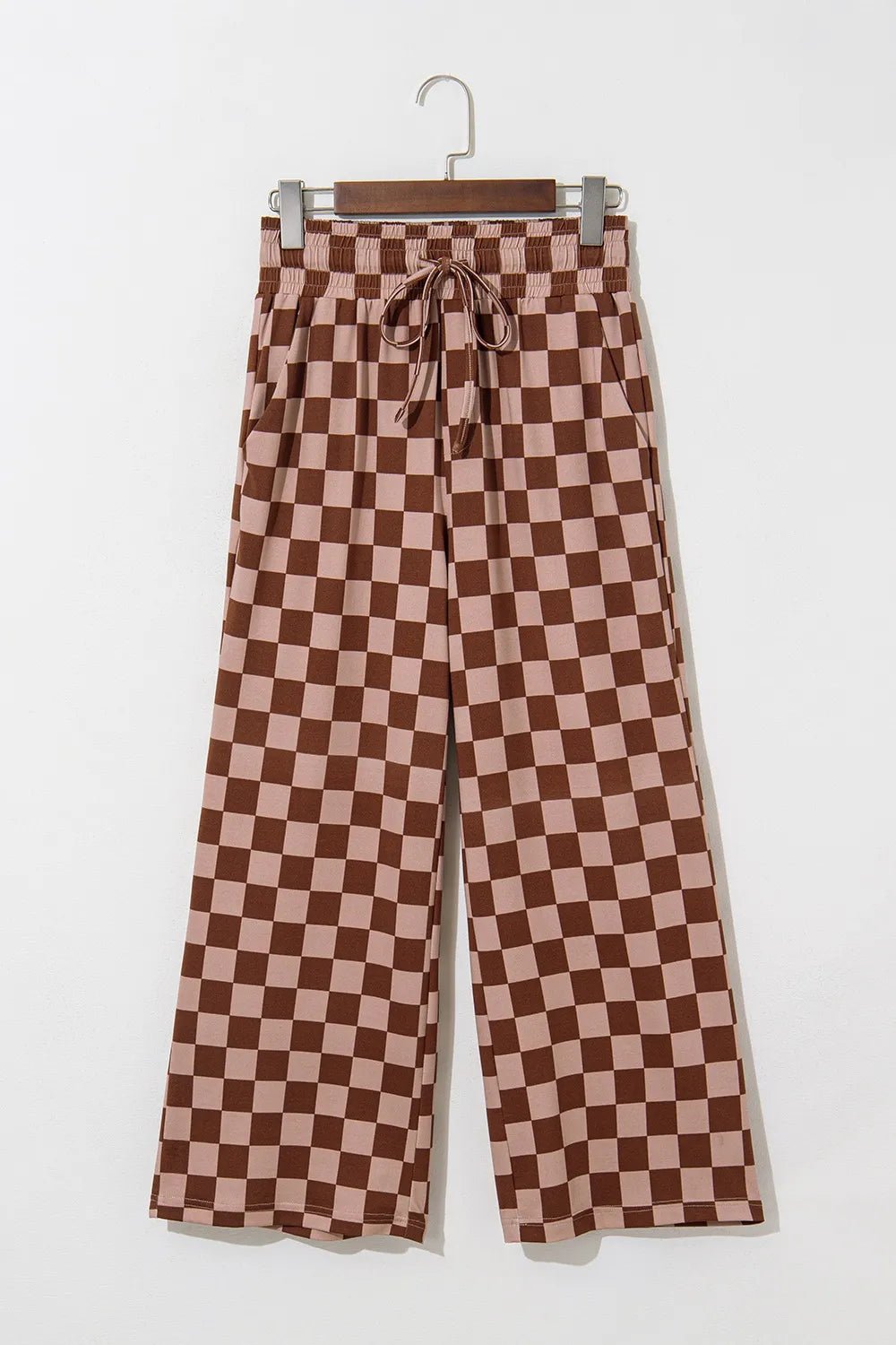 Checkered Elastic High Waist Loose Casual Pants - adritiX