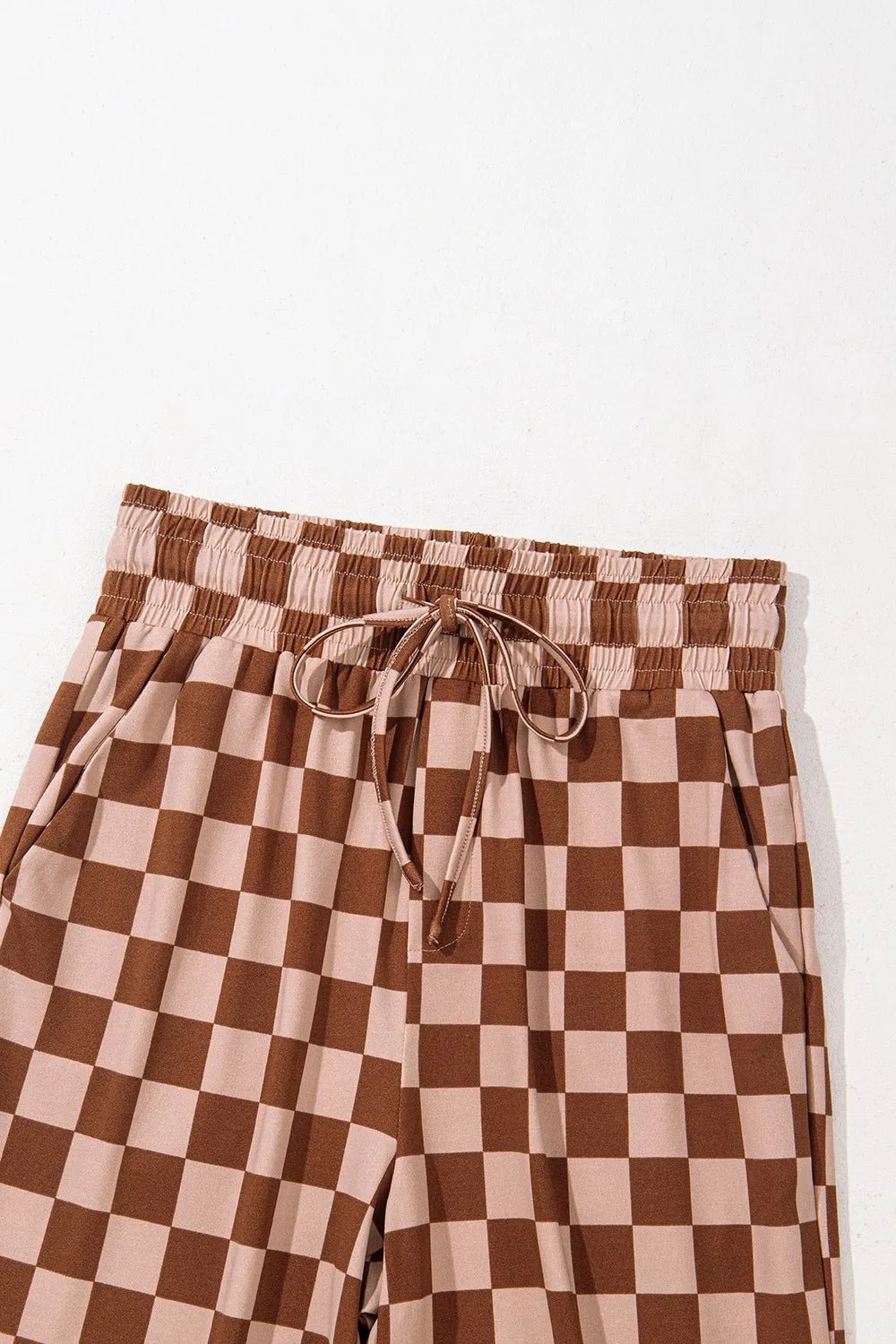 Checkered Elastic High Waist Loose Casual Pants - adritiX