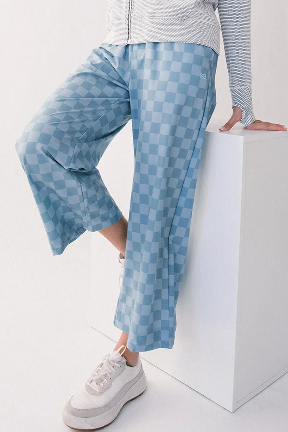 Checkered Elastic High Waist Loose Casual Pants - adritiX