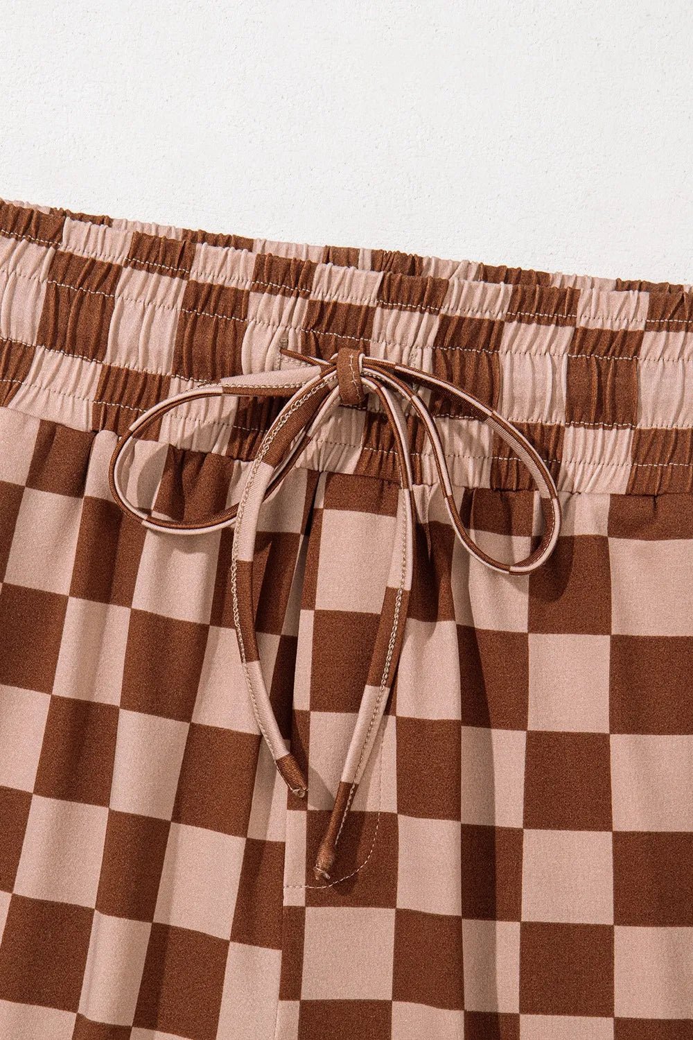 Checkered Elastic High Waist Loose Casual Pants - adritiX