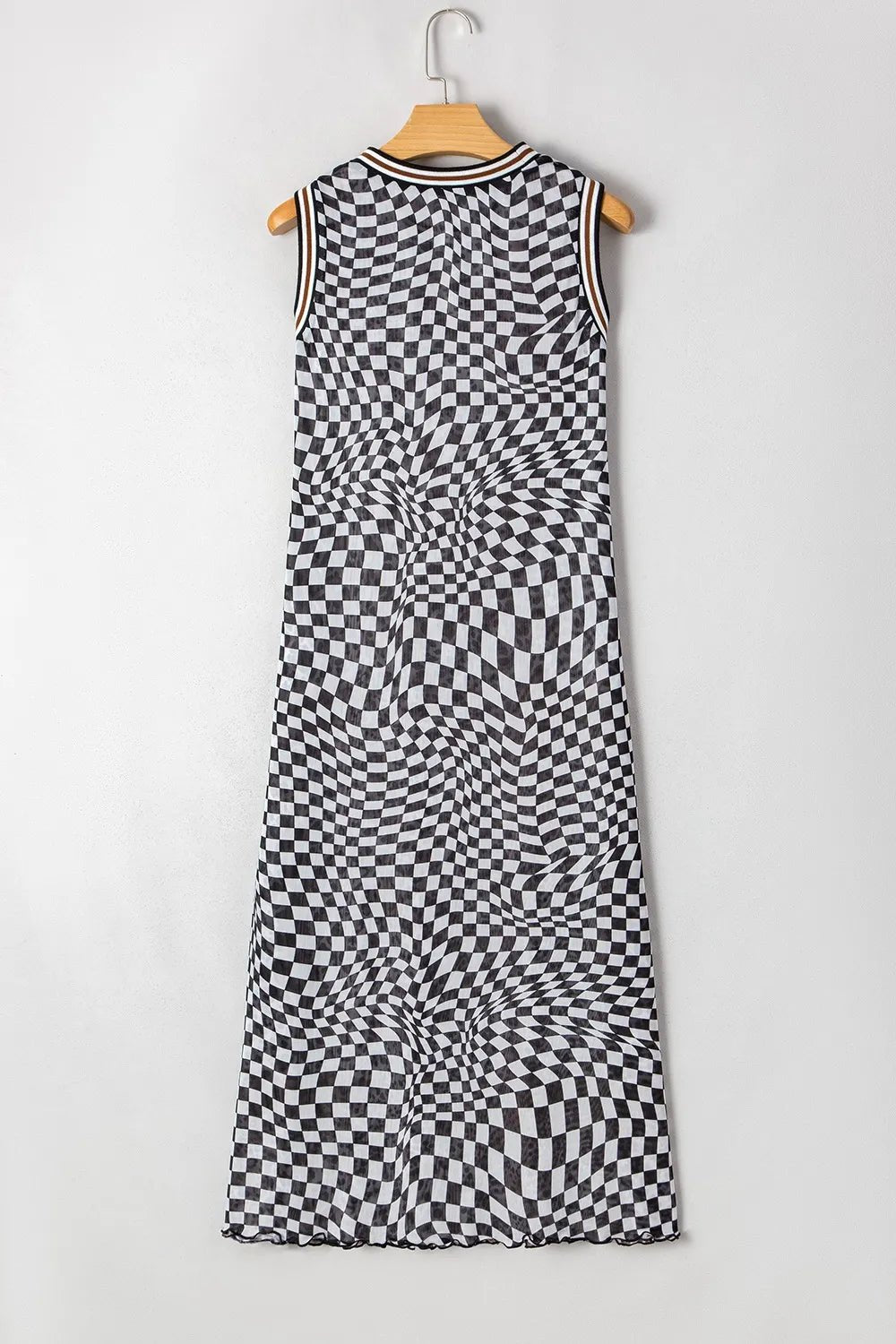 Checkered Round Neck Sleeveless Midi Dress - adritiX