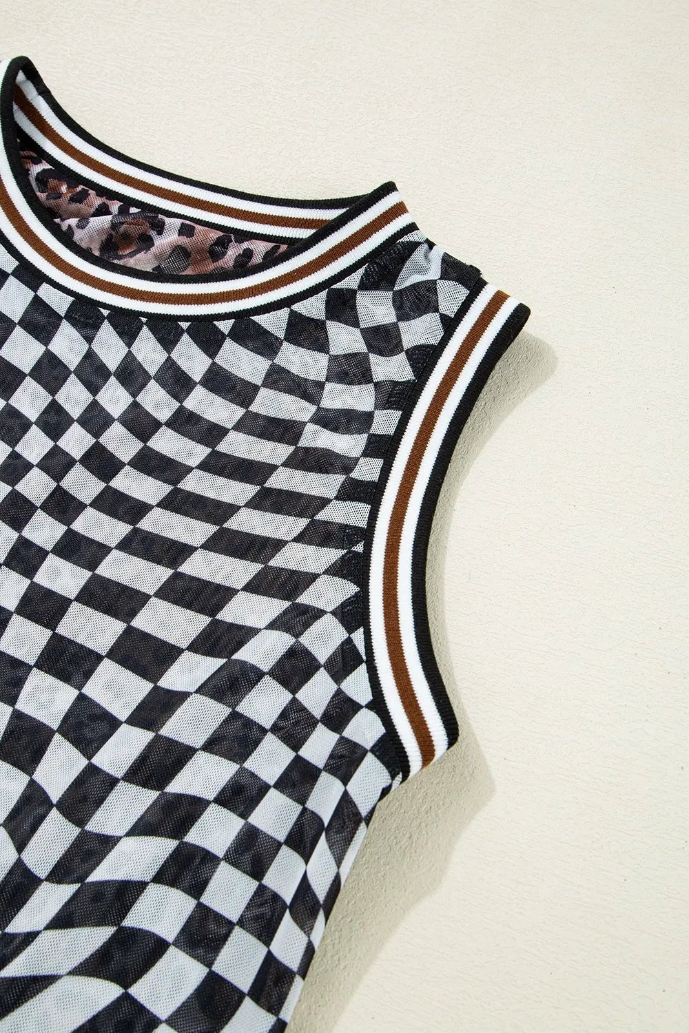 Checkered Round Neck Sleeveless Midi Dress - adritiX