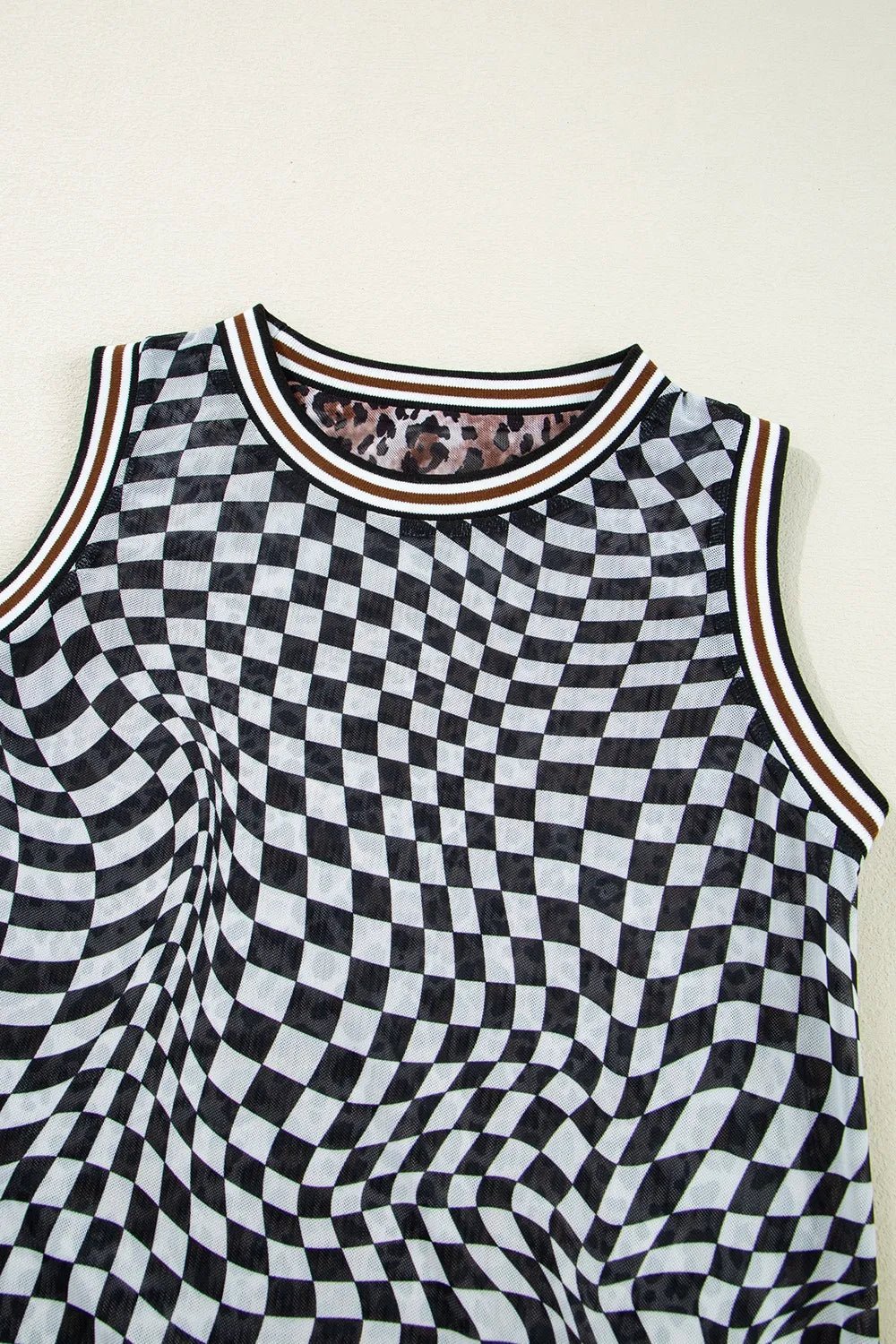 Checkered Round Neck Sleeveless Midi Dress - adritiX