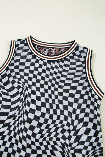 Checkered Round Neck Sleeveless Midi Dress - adritiX