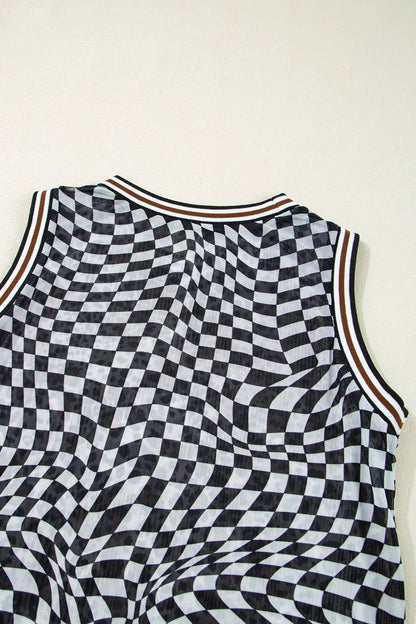 Checkered Round Neck Sleeveless Midi Dress - adritiX