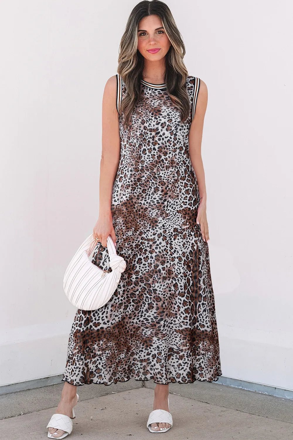 Checkered Round Neck Sleeveless Midi Dress - adritiX