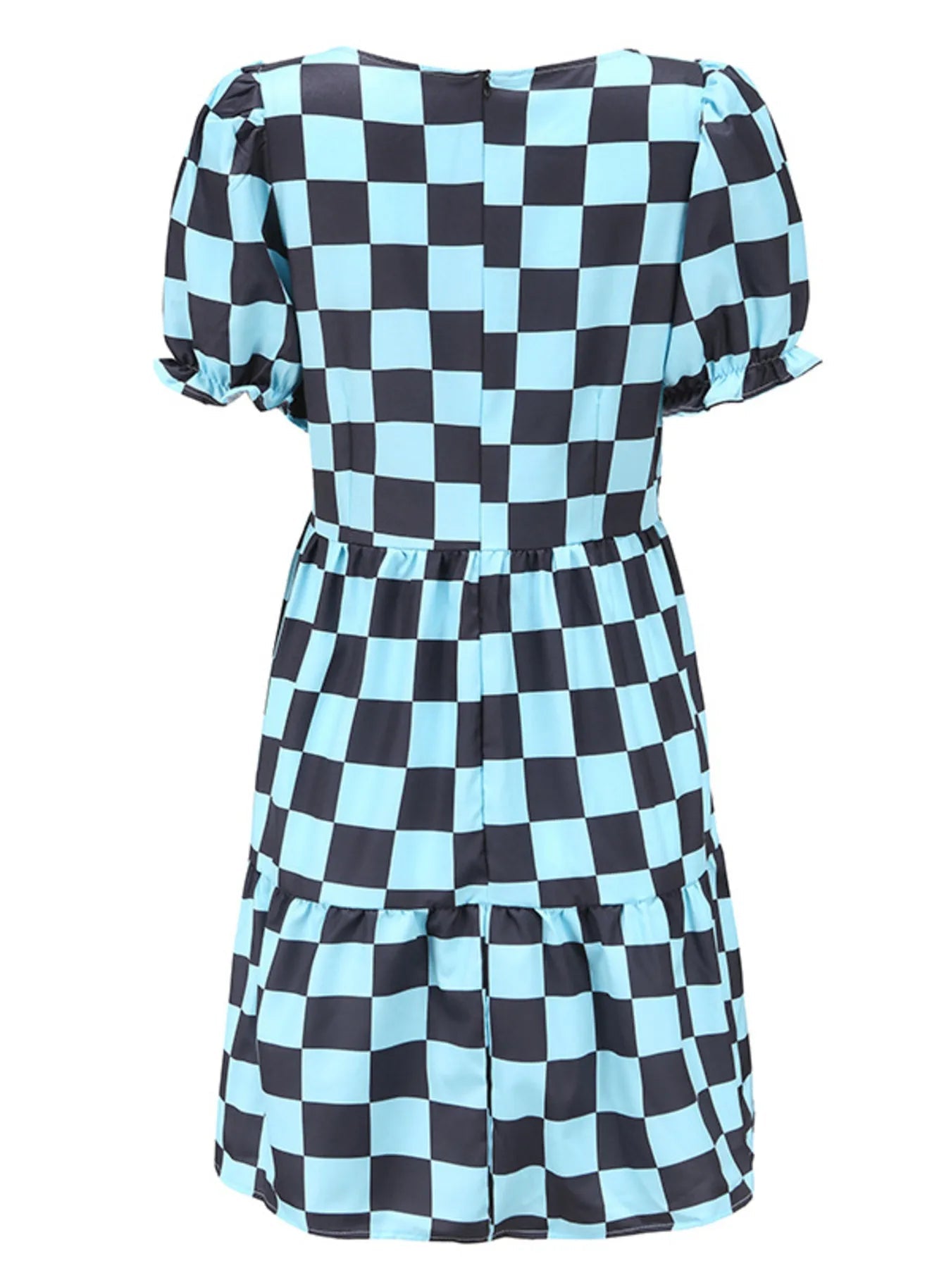 Checkered Short Sleeve Tiered Mini Dress - adritiX