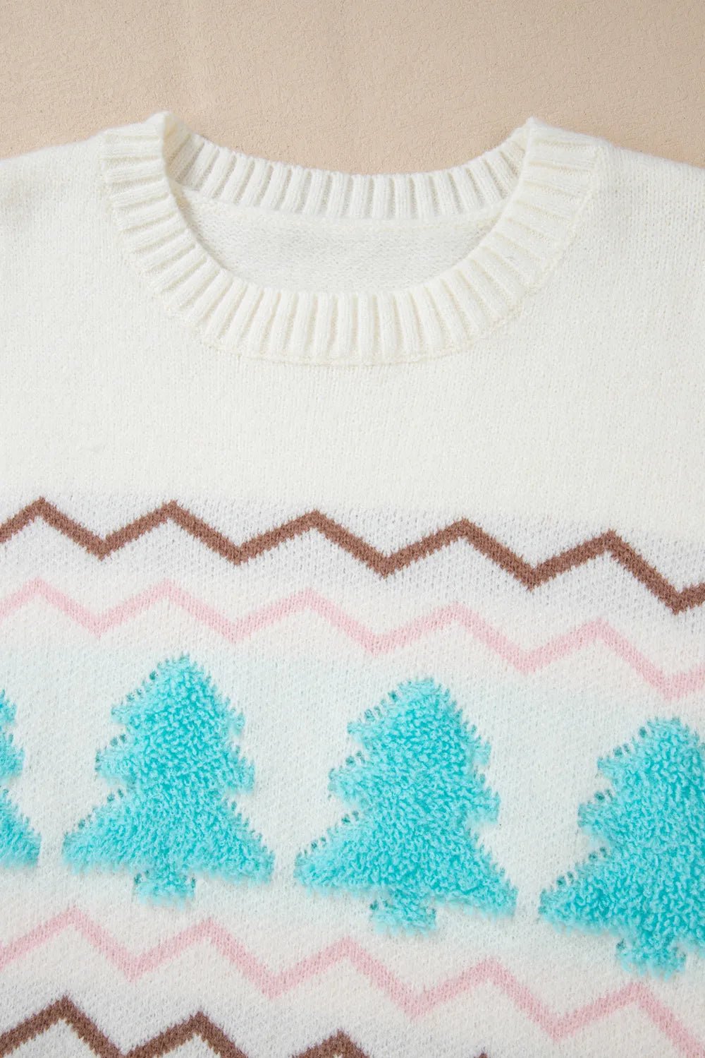 Christmas Tree Ribbed Hem Dropped Shoulder Sweater - adritiX