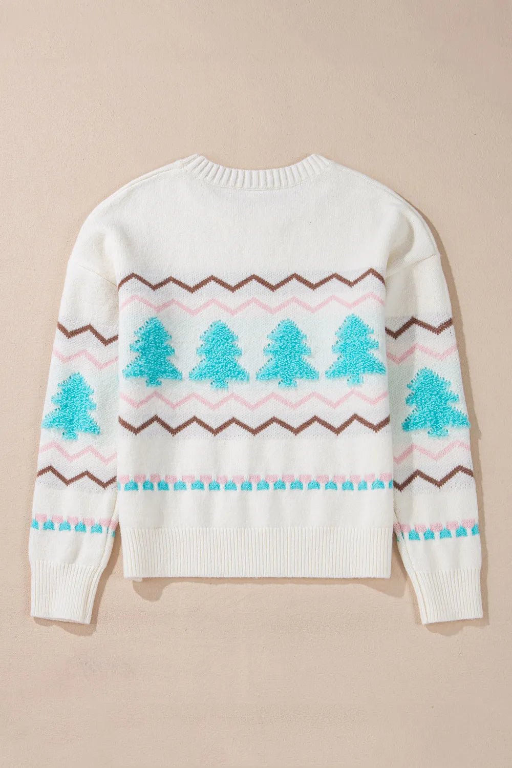 Christmas Tree Ribbed Hem Dropped Shoulder Sweater - adritiX