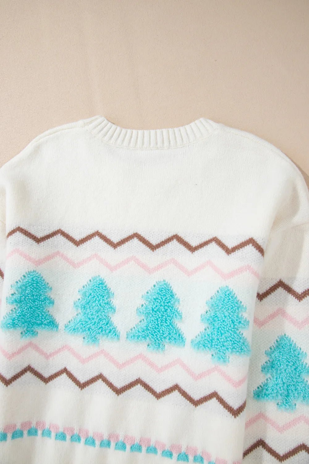 Christmas Tree Ribbed Hem Dropped Shoulder Sweater - adritiX