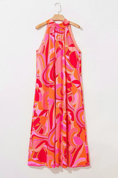 Contrast Grecian Neck Maxi Dress - adritiX