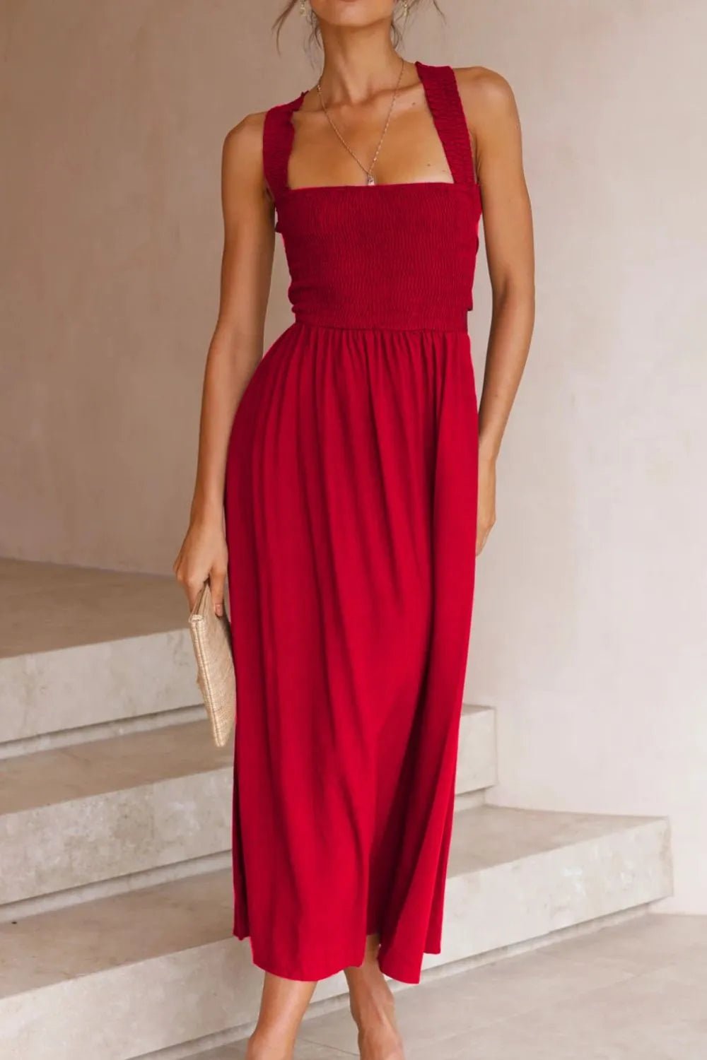 Crisscross Smocked Wide Strap Dress - adritiX