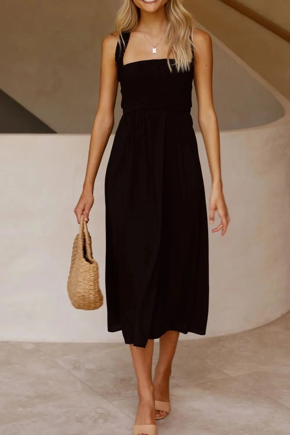 Crisscross Smocked Wide Strap Dress - adritiX