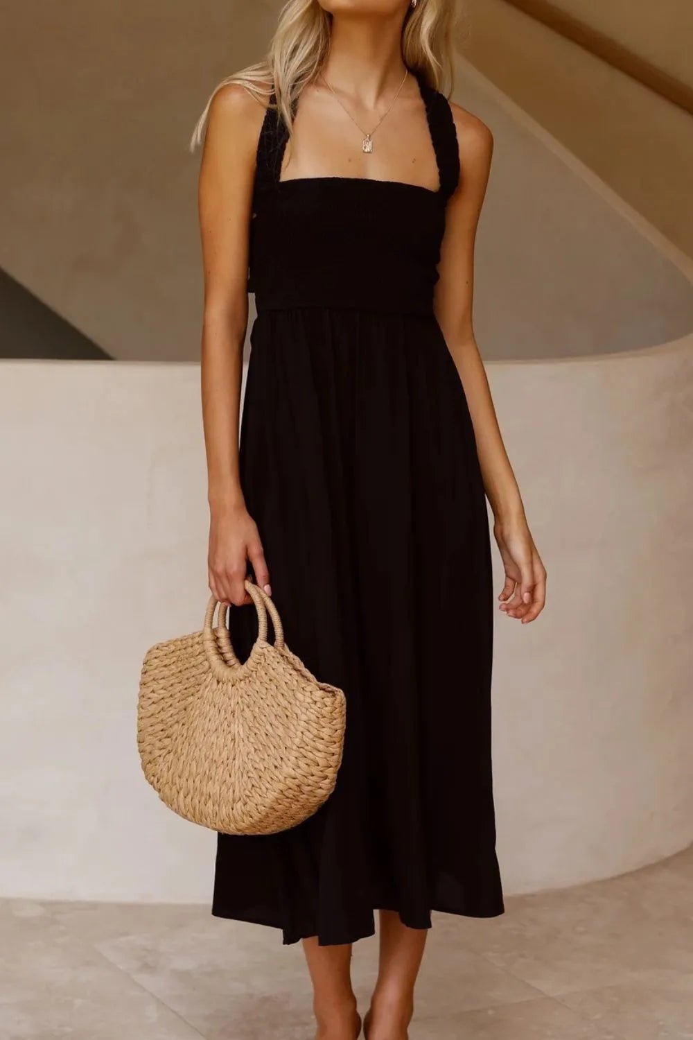 Crisscross Smocked Wide Strap Dress - adritiX