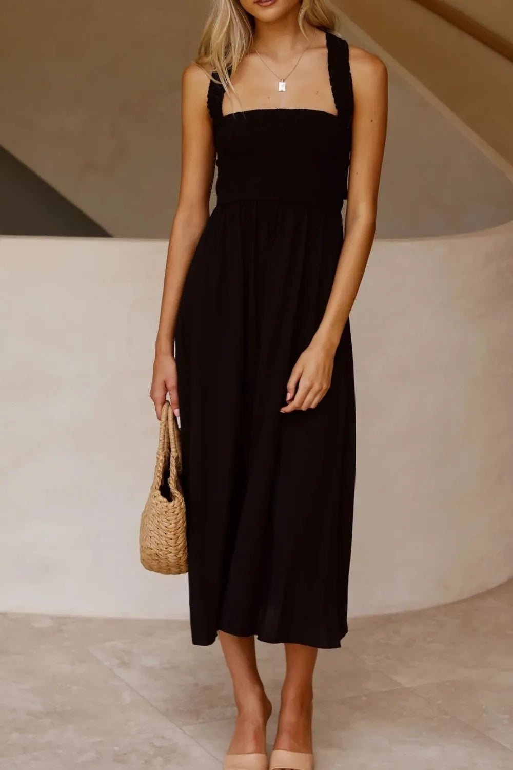Crisscross Smocked Wide Strap Dress - adritiX