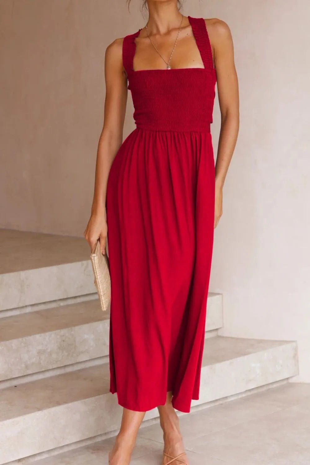 Crisscross Smocked Wide Strap Dress - adritiX