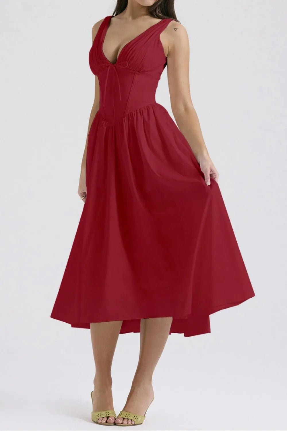 Chic & Sleek Ruched V-Neck Dress with Pockets – Effortless Style for Every Occasion - adritiX