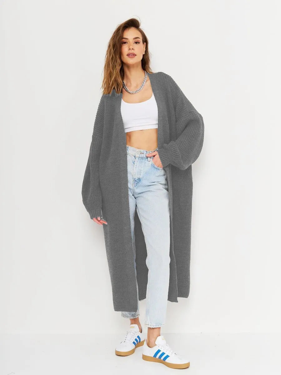 Open Front Long Sleeve Longline Cardigan - adritiX