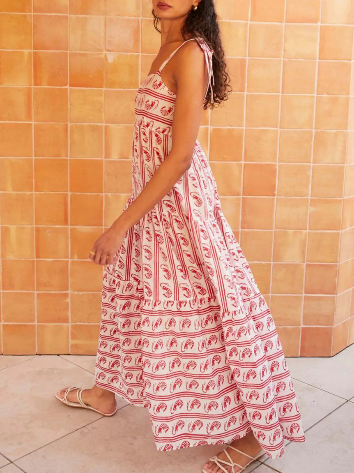 Striped Tie-Shoulder Tiered Maxi Dress - adritiX