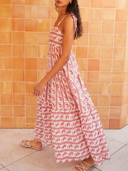 Striped Tie-Shoulder Tiered Maxi Dress - adritiX