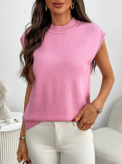 Mock Neck Cap Sleeve Knit Top - adritiX
