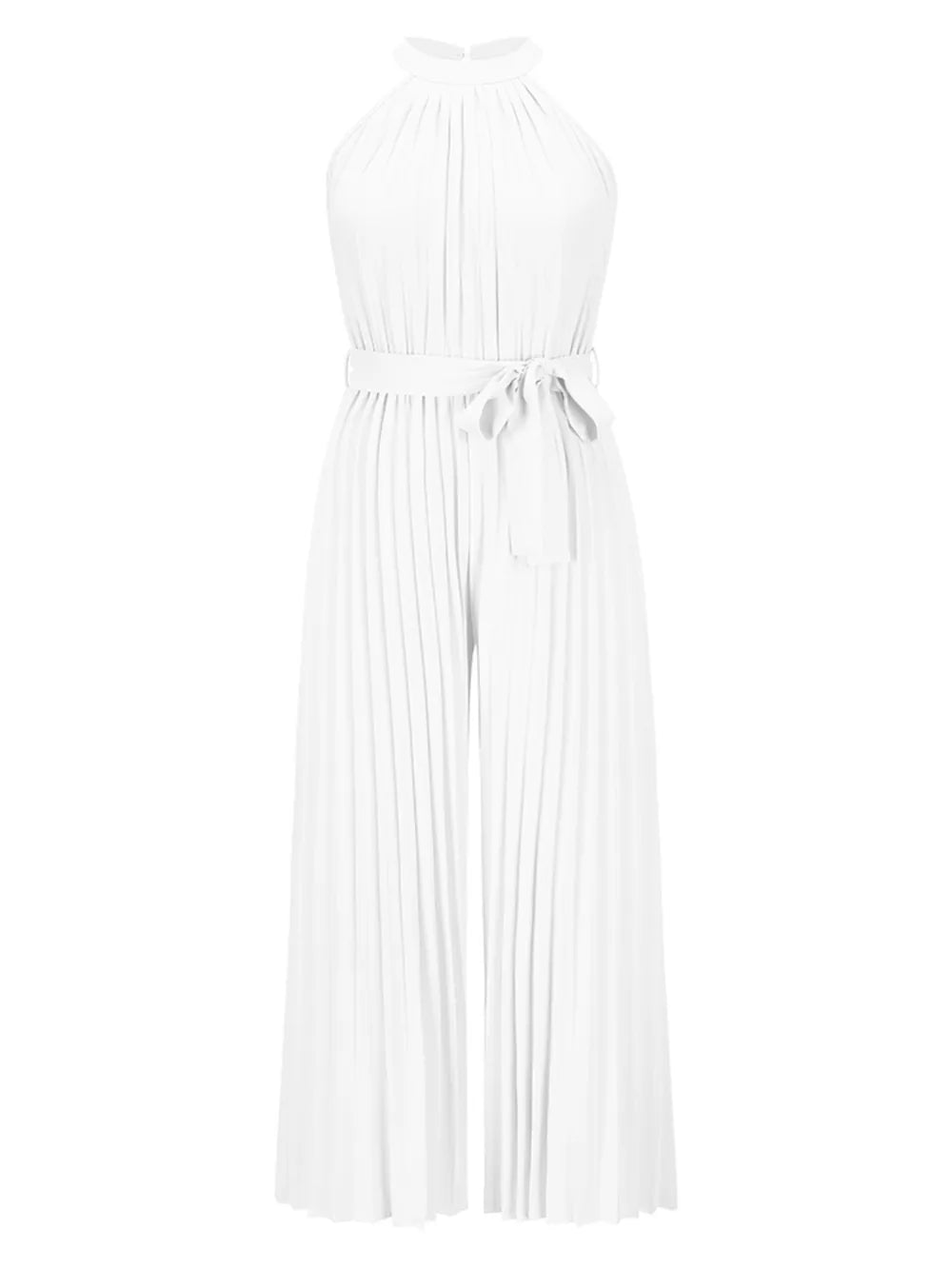 Elegant Cutout Tied Pleated Sleeveless Jumpsuit - adritiX