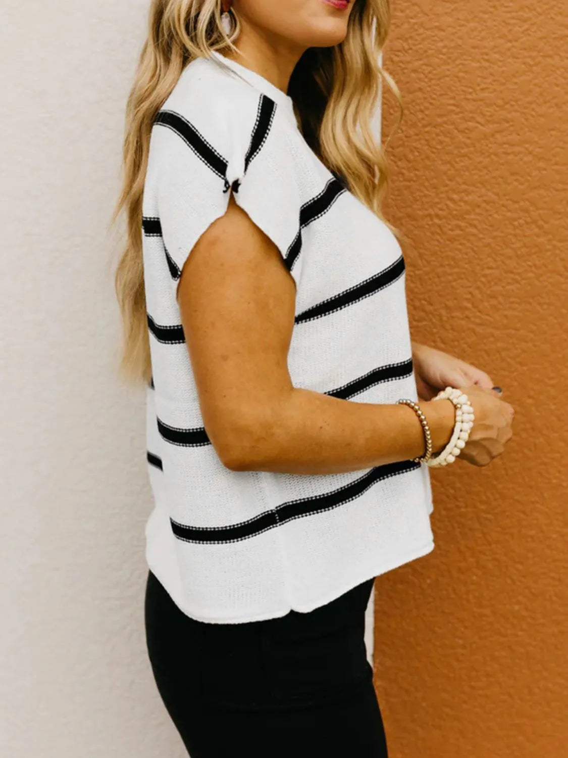 Striped Batwing Sleeve Knit Top - adritiX
