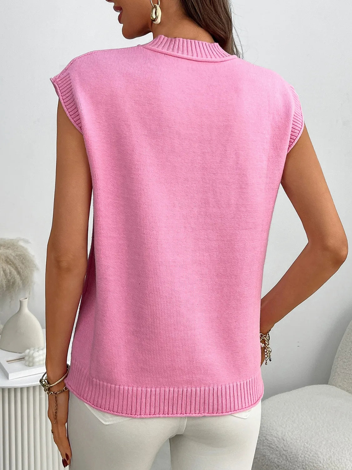 Mock Neck Cap Sleeve Knit Top - adritiX