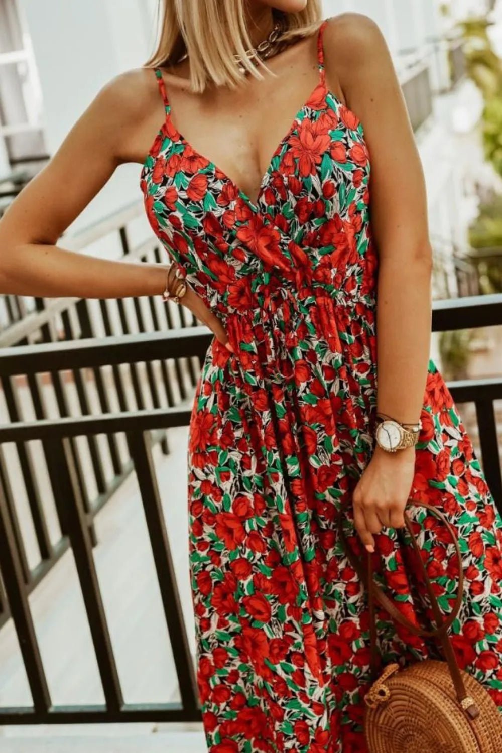 Printed Spaghetti Strap Maxi Dress - adritiX