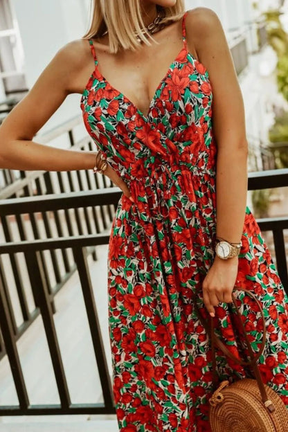 Printed Spaghetti Strap Maxi Dress - adritiX