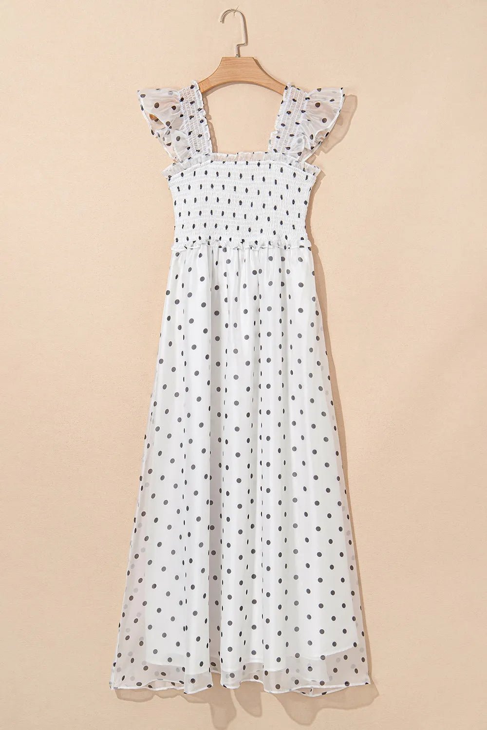 Polka Dot Ruffle Sleeve Smocked Midi Dress - adritiX