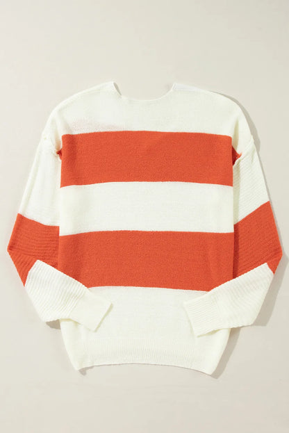 Color Block Dropped Shoulder V-Neck Sweater - adritiX