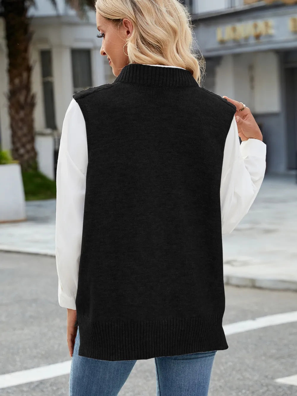 Cable Knit V-Neck Sweater Vest - adritiX
