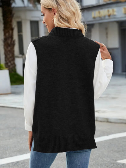 Cable Knit V-Neck Sweater Vest - adritiX