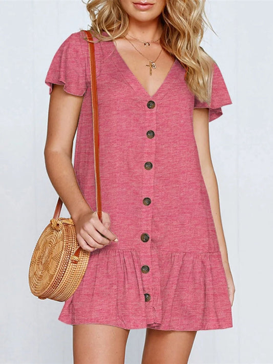 Ruffled V-Neck Mini Dress - adritiX