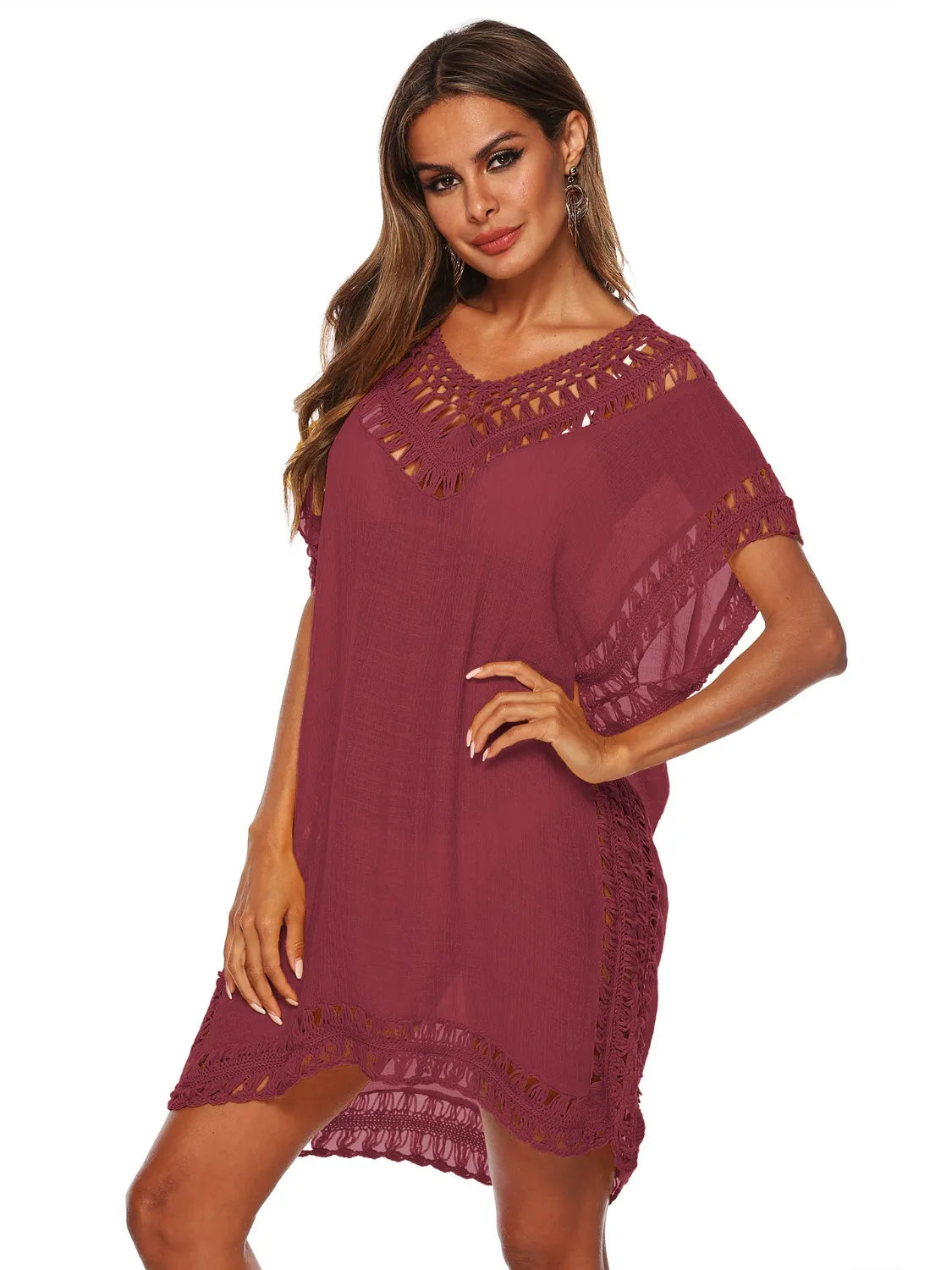 Bohemian Crochet Trim Beach Cover Up Dress - adritiX
