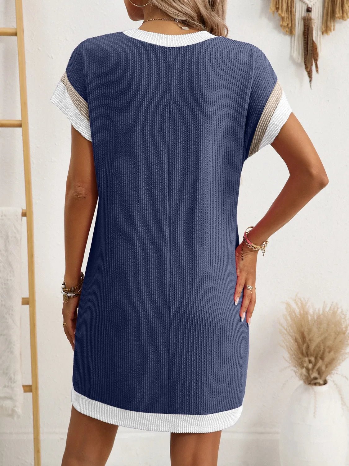 Round Neck Short Sleeve Mini Dress - adritiX