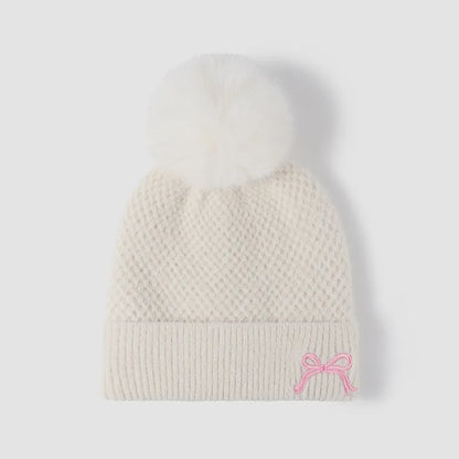 Thermal Bow Knit Hat with Pompom - adritiX