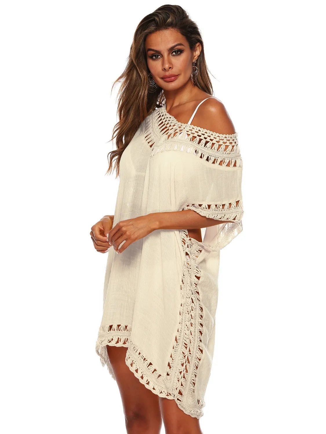 Bohemian Crochet Trim Beach Cover Up Dress - adritiX